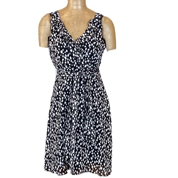 Jonathan Martin Surplice Ruffle Neck Faux Wrap Dress Black Polka Dot Sz 8 #278A - Picture 2 of 9